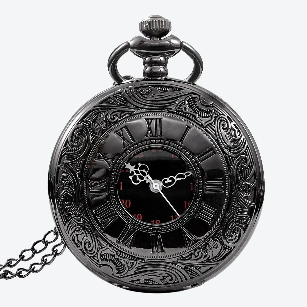 Relógio de Bolso Vintage com Temática Romana Preto