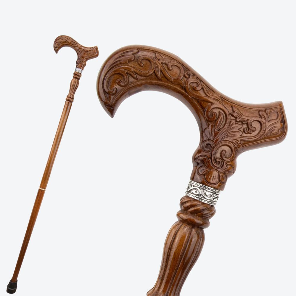 Bengala Clássica Vitoriana em Madeira Esculpida - Bastoni