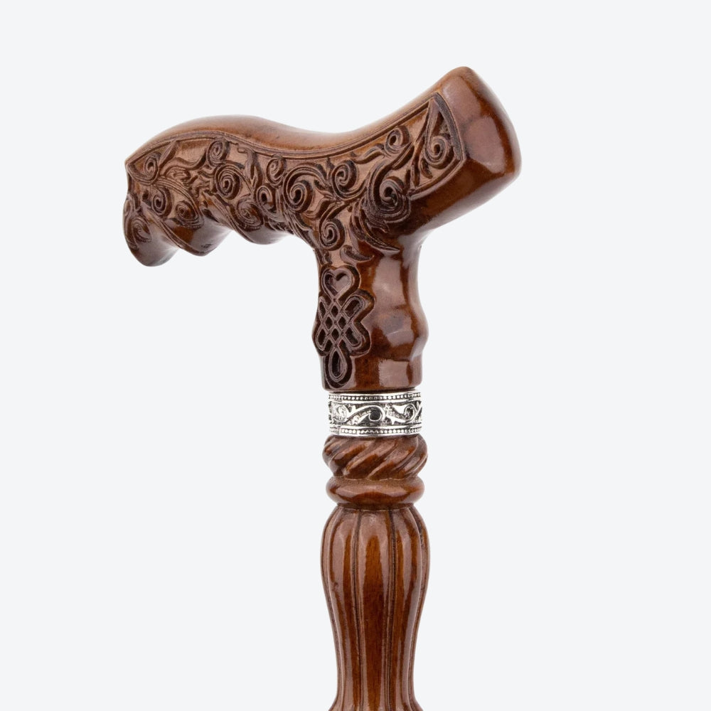 Bengala Clássica Vitoriana em Madeira Esculpida Marrom - Bastoni