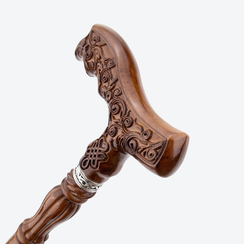 Bengala Clássica Vitoriana em Madeira Esculpida Marrom - Bastoni