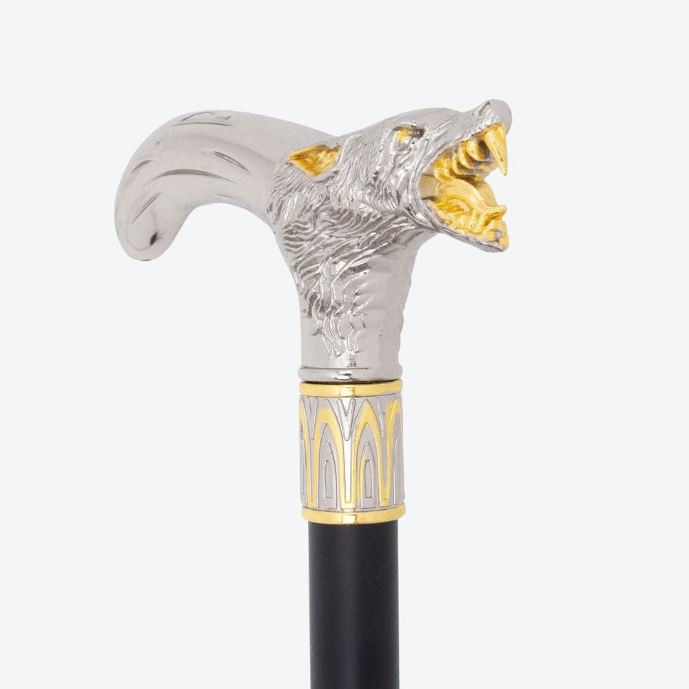 Bengala Elegante Metálica Lobo Alfa Prata/Dourada - Bastoni