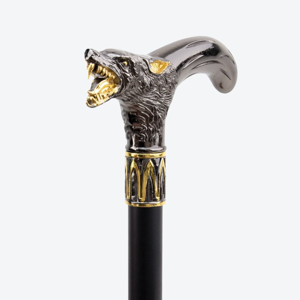 Bengala Elegante Metálica Lobo Alfa Preta/Dourada - Bastoni
