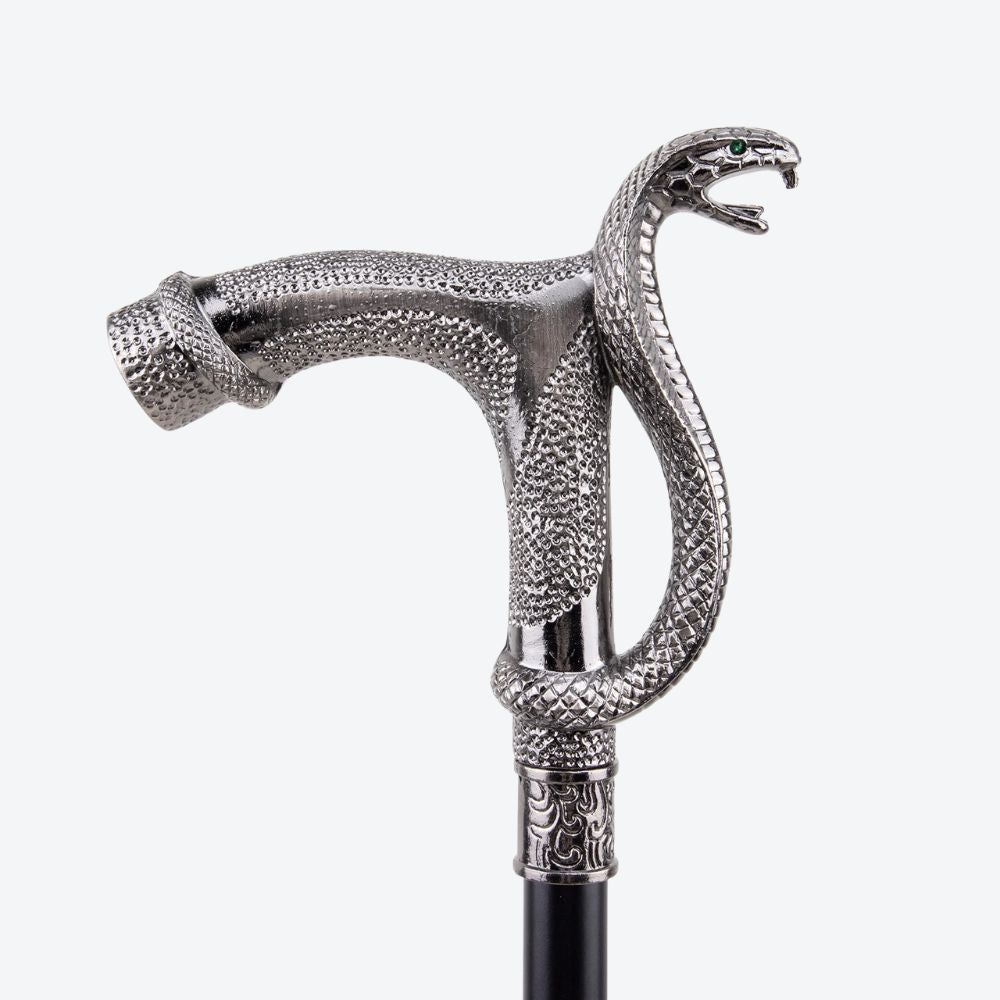 Bengala Elegante Vintage Cobra Metálica Prata - Bastoni