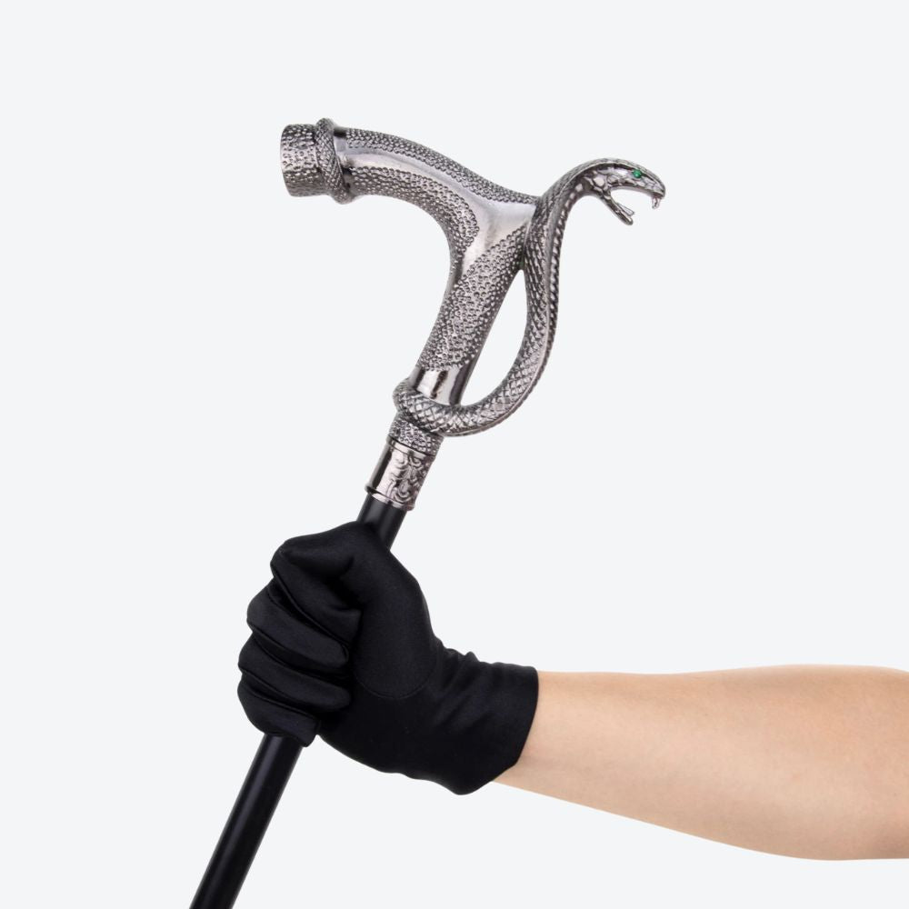 Bengala Elegante Vintage Cobra Metálica Prata - Bastoni