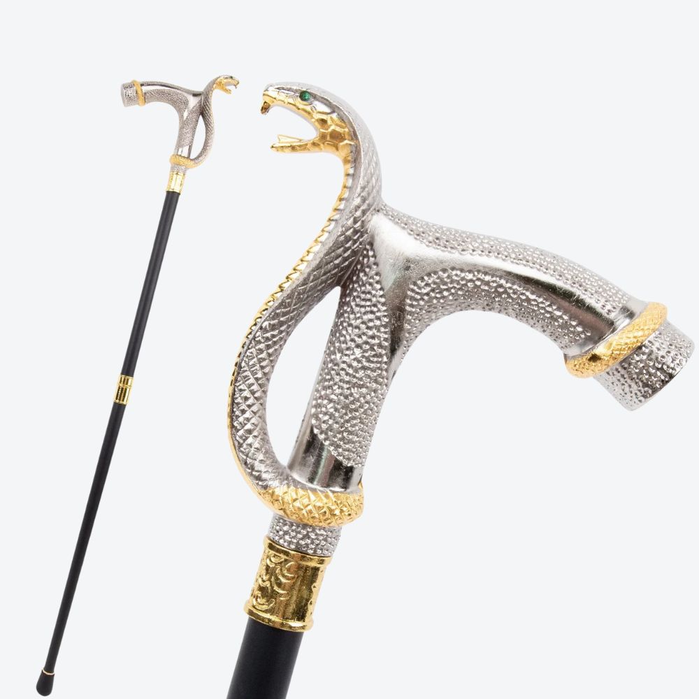 Bengala Elegante Vintage Cobra Metálica - Bastoni