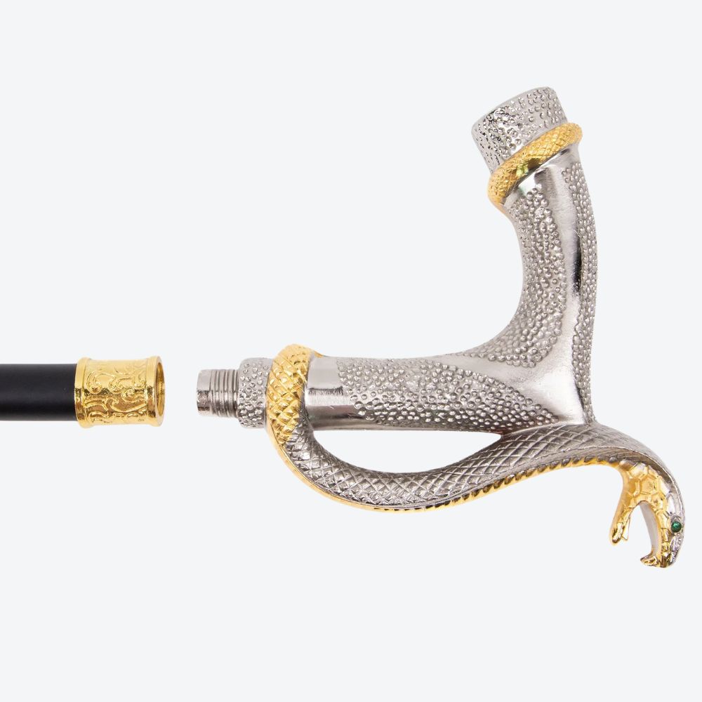 Bengala Elegante Vintage Cobra Metálica - Bastoni