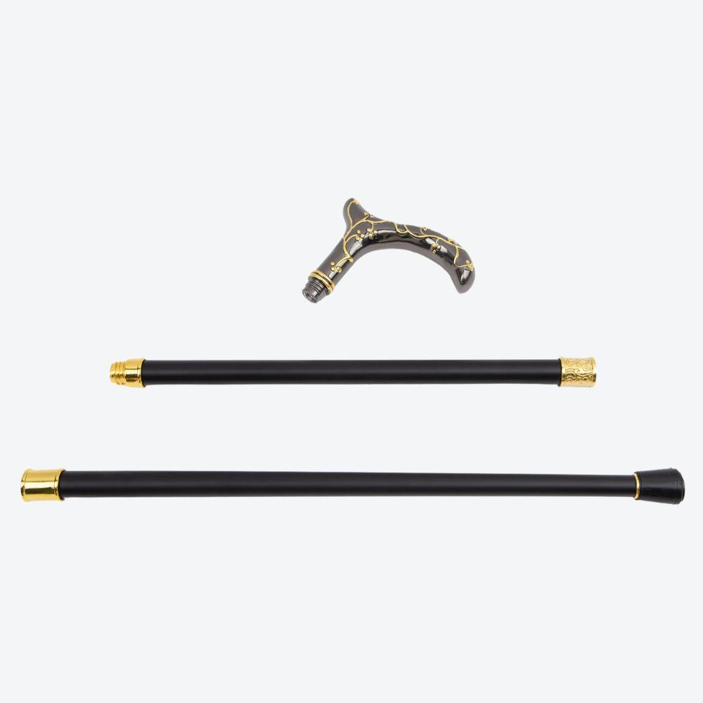 Bengala Feminina Metálica Flor de Ameixa Preto/Dourado. Bastoni