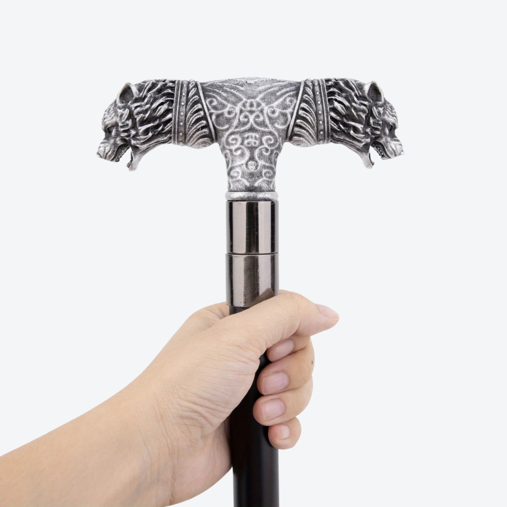 Bengala Metálica Clássica Cabeça Dupla de Lobo - Bastoni