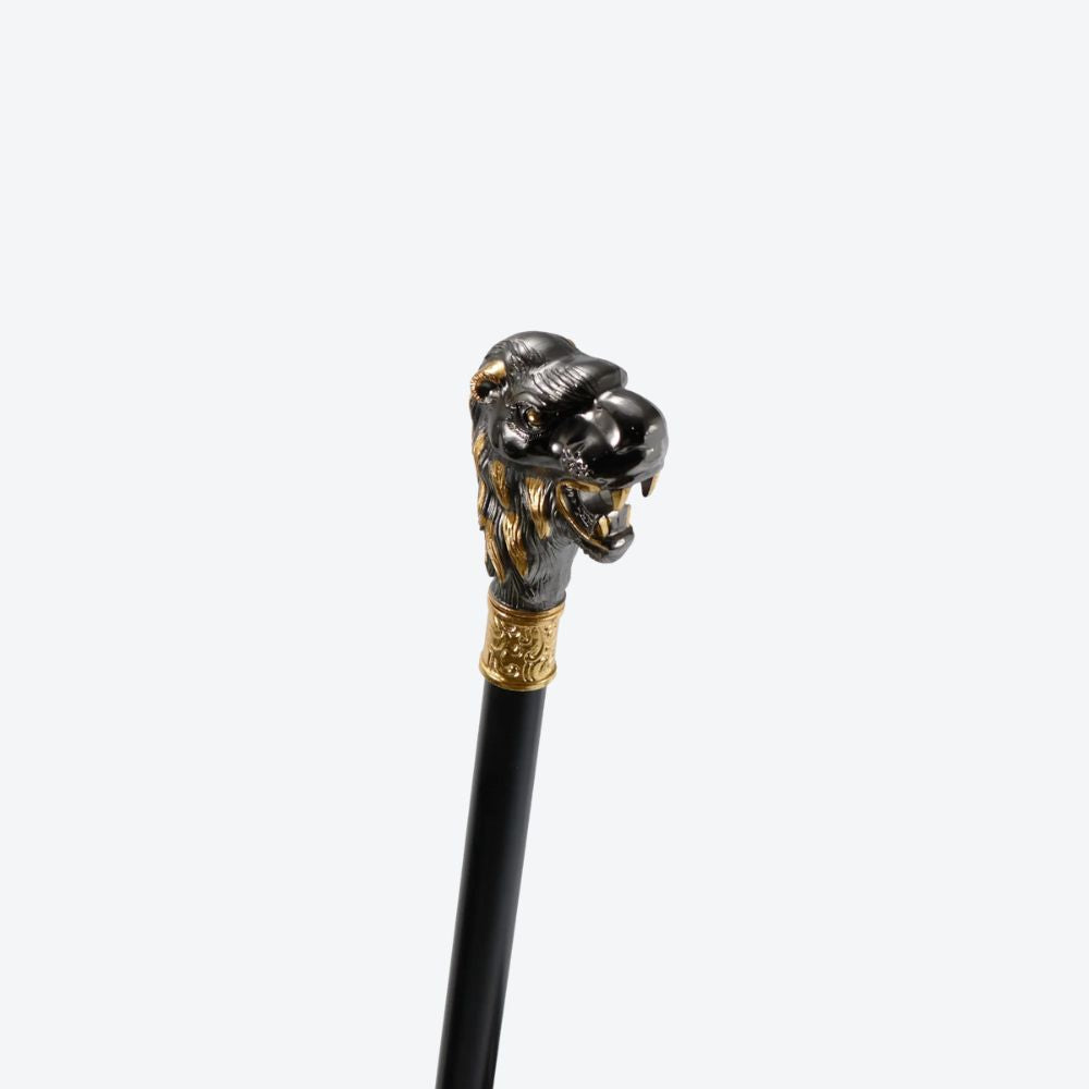 Bengala Metálica Leão Escultural Prata/Dourado - Bastoni
