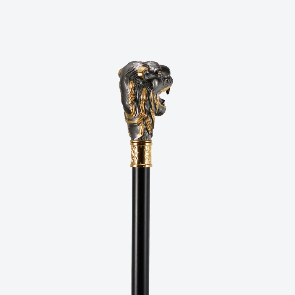 Bengala Metálica Leão Escultural Prata/Dourado - Bastoni