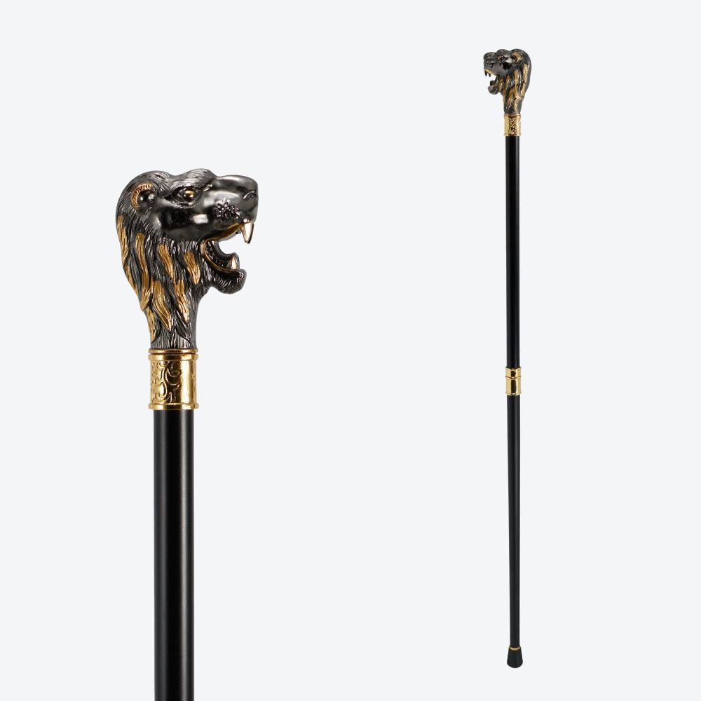 Bengala Metálica Leão Escultural Prata/Dourado - Bastoni