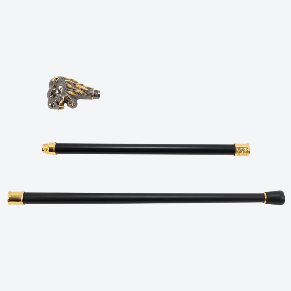 Bengala Metálica Leão Escultural Prata/Dourado - Bastoni