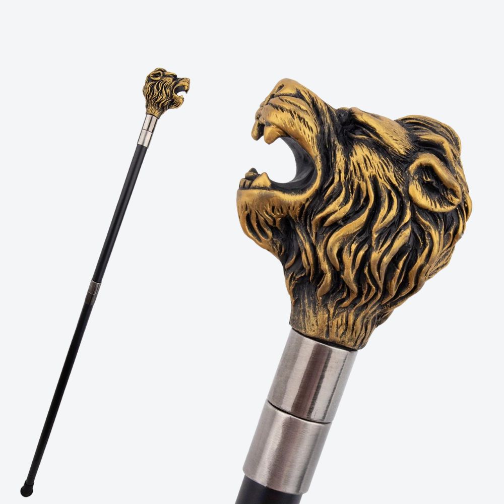 Bengala Metálica Leão Escultural Bronze Escurecido - Bastoni