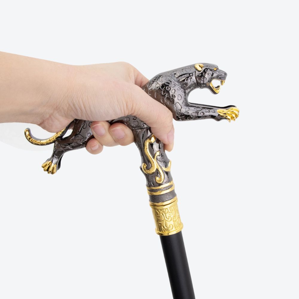 Bengala Metálica Leopardo em Salto Grafite/Dourado - Bastoni