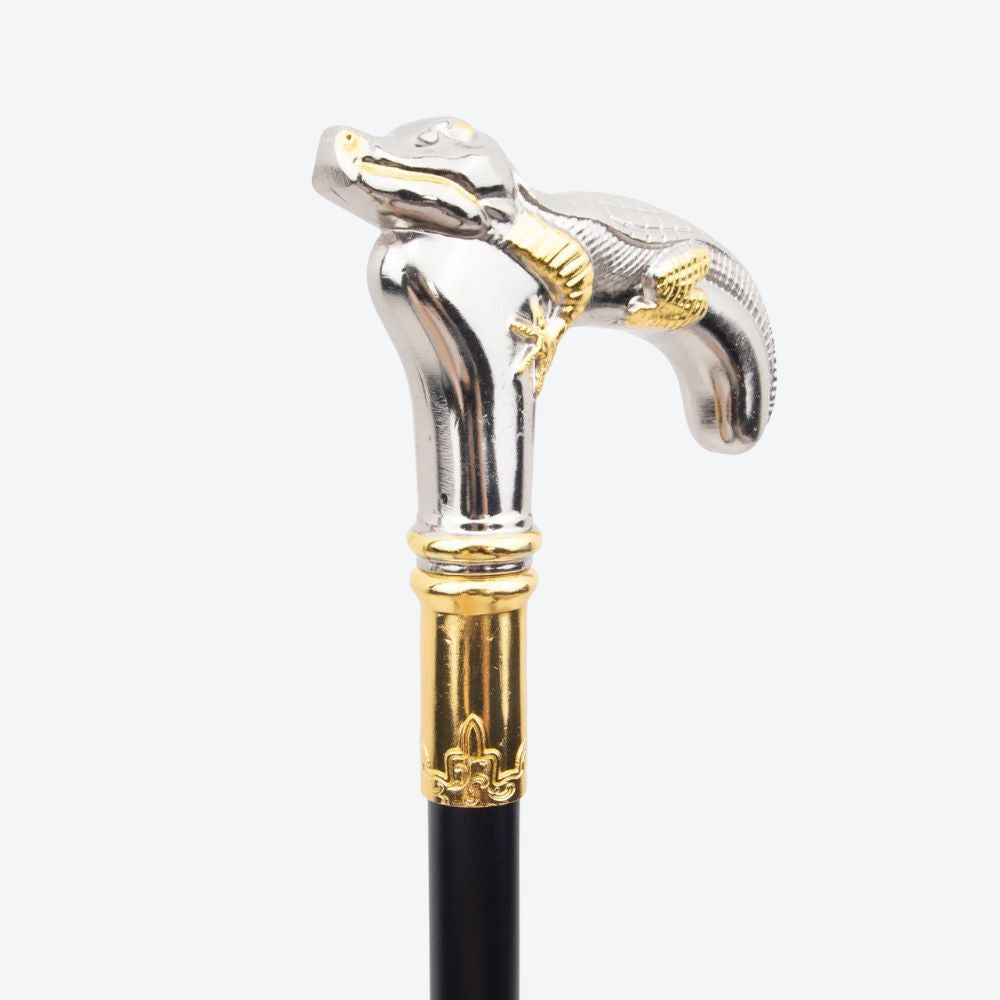 Bengala Metálica Rústica Crocodilo Prata e Dourado - Bastoni