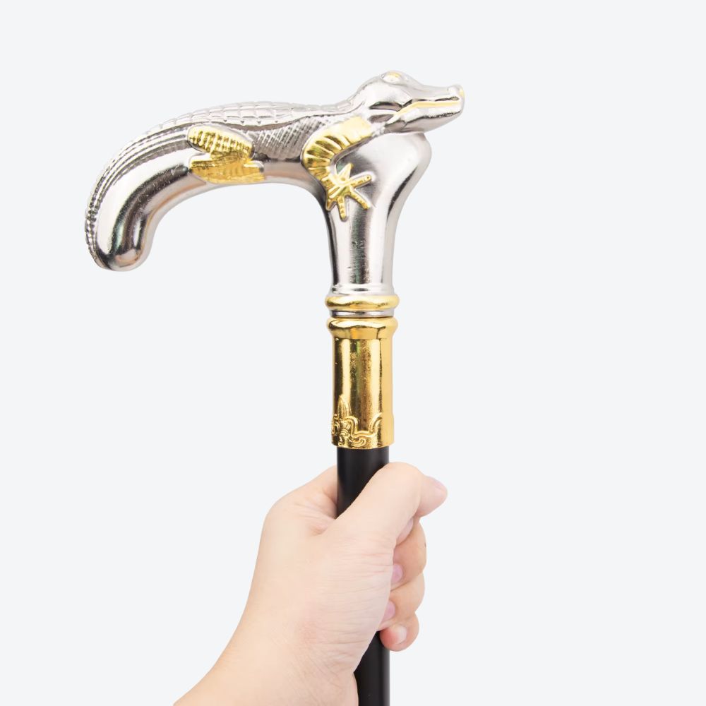 Bengala Metálica Rústica Crocodilo Prata e Dourado - Bastoni