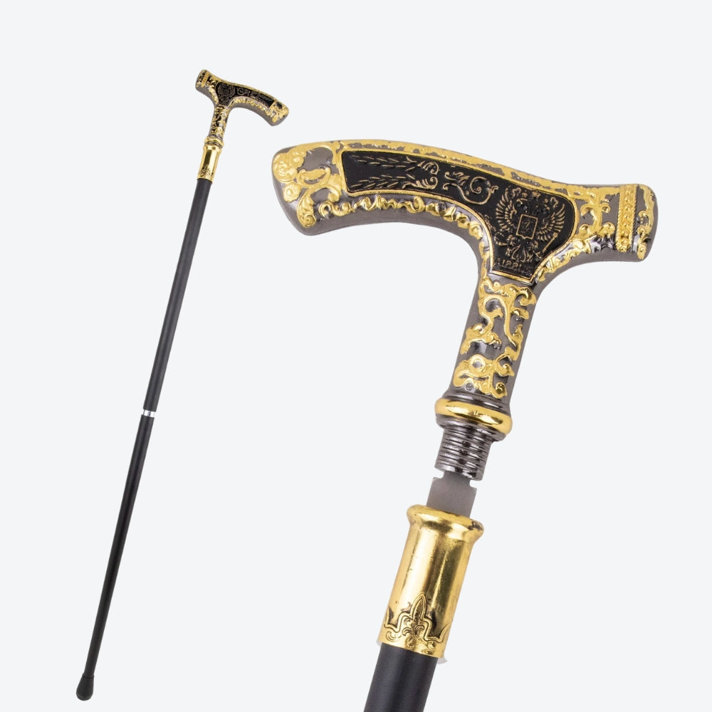 Bengala Metálica Vintage Lobo Preto/Dourado - Bastoni