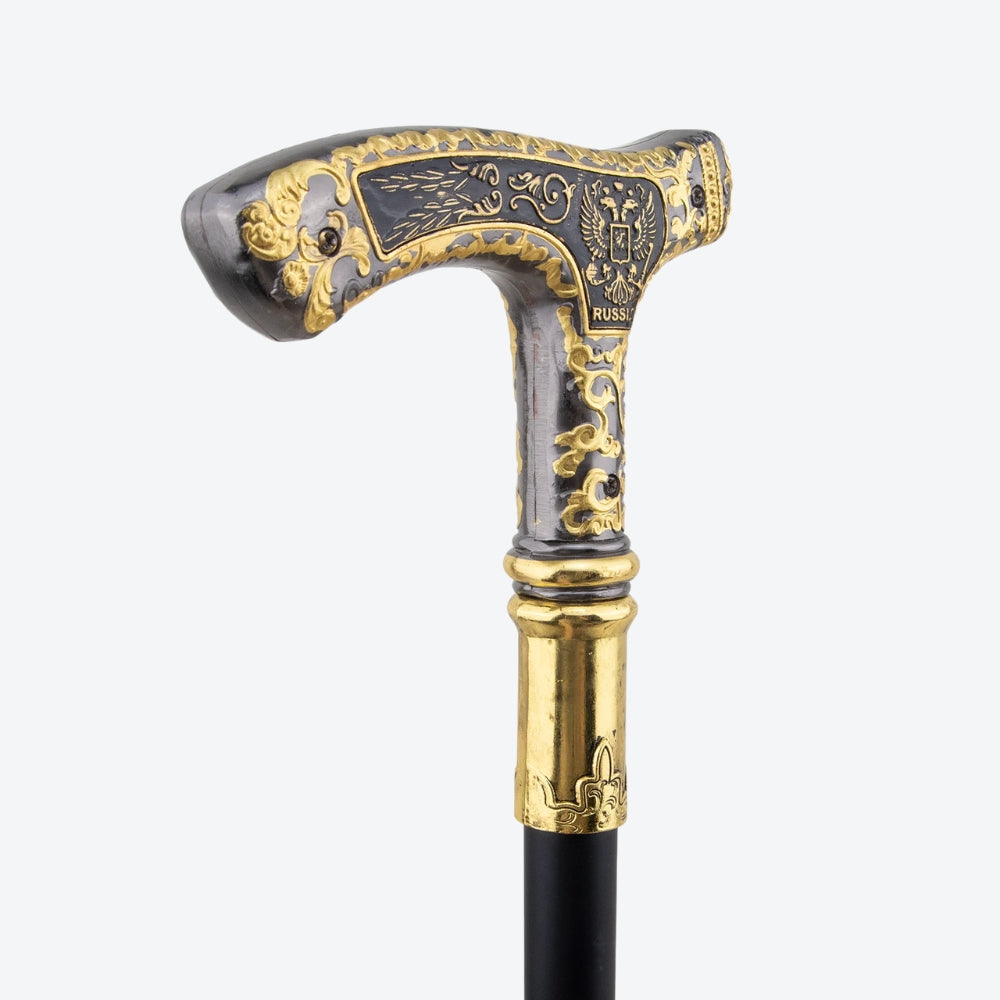 Bengala Metálica Vintage Lobo Preto/Dourado - Bastoni