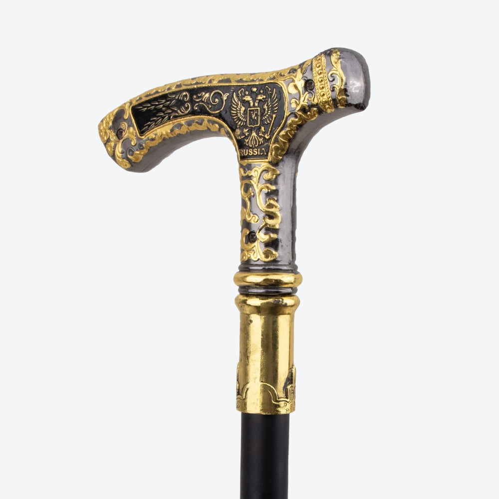 Bengala Metálica Vintage Lobo Preto/Dourado - Bastoni