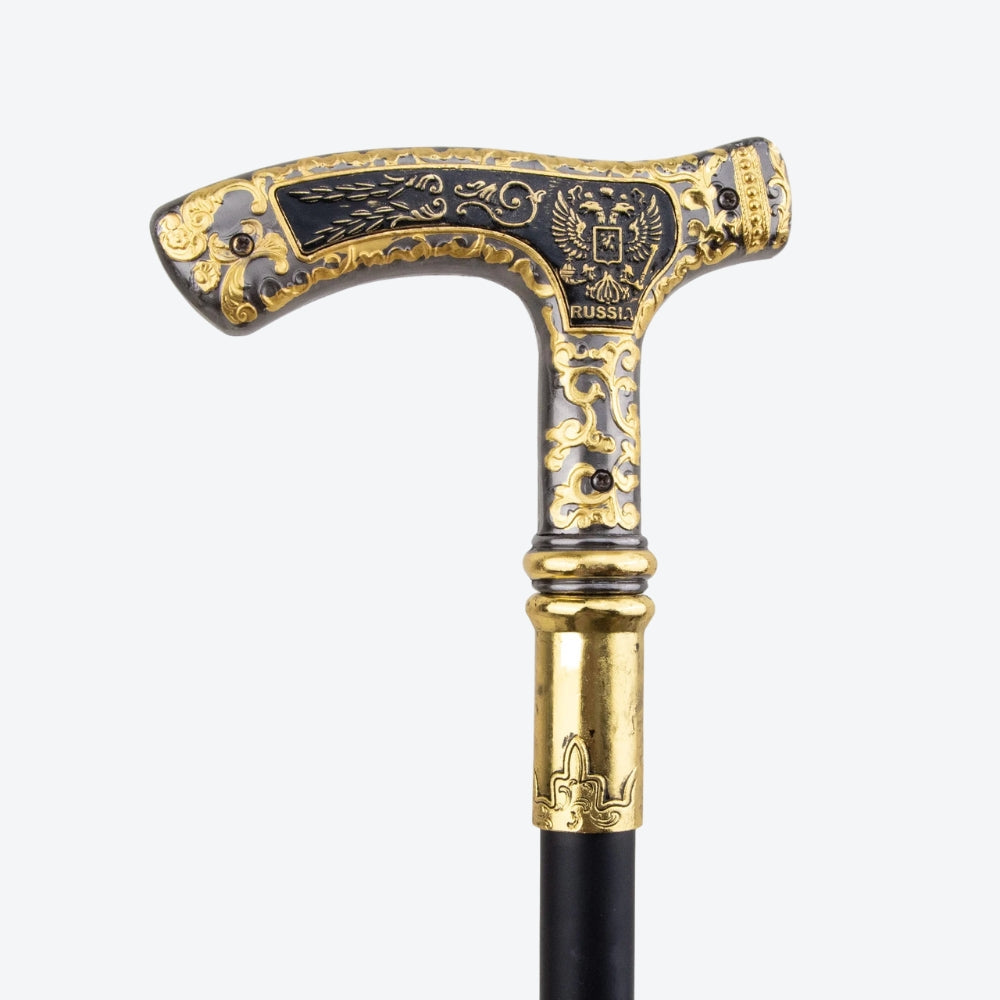 Bengala Metálica Vintage Lobo Preto/Dourado - Bastoni