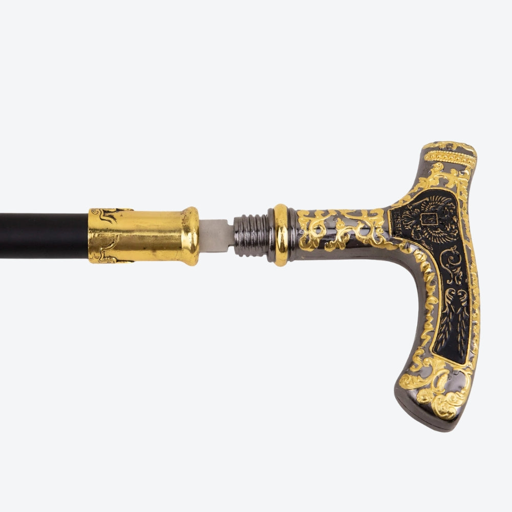 Bengala Metálica Vintage Lobo Preto/Dourado - Bastoni