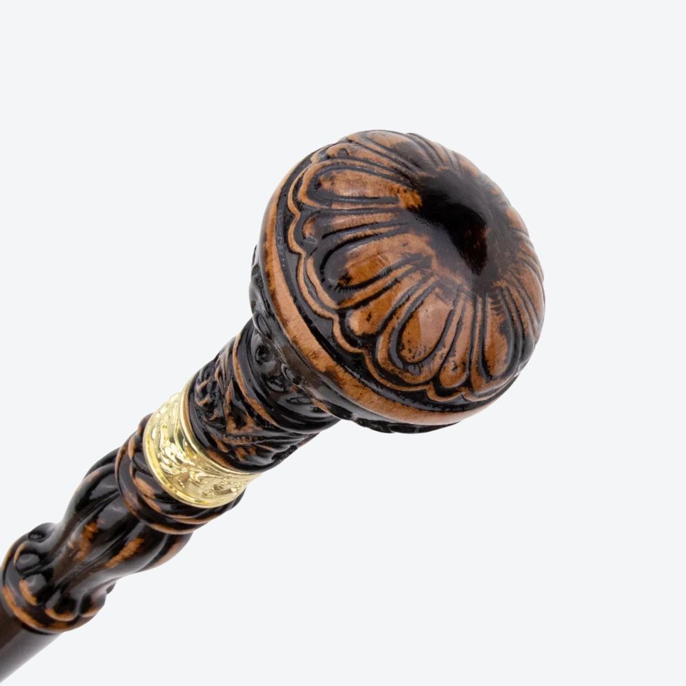 Bengala de Madeira Clássica Pomo Entalhado - Bastoni
