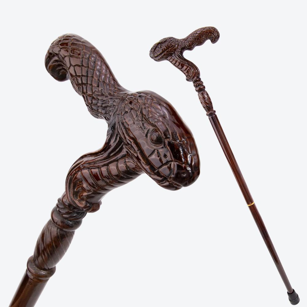 Bengala de Madeira Cobra Vintage Esculpida - Bastoni