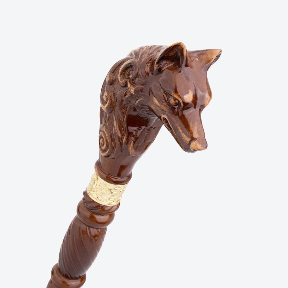 Bengala de Madeira Lobo Esculpido Clássico - Bastoni