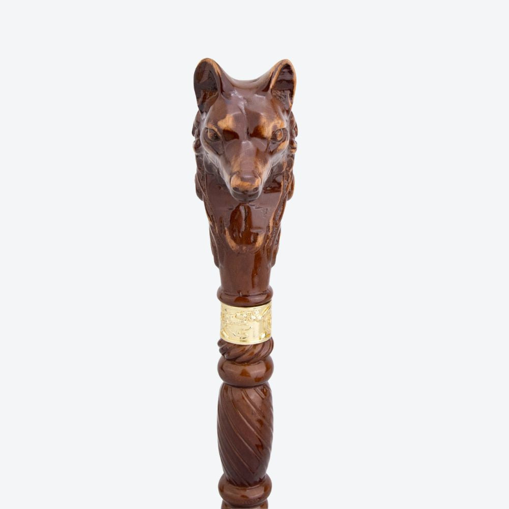 Bengala de Madeira Lobo Esculpido Clássico - Bastoni