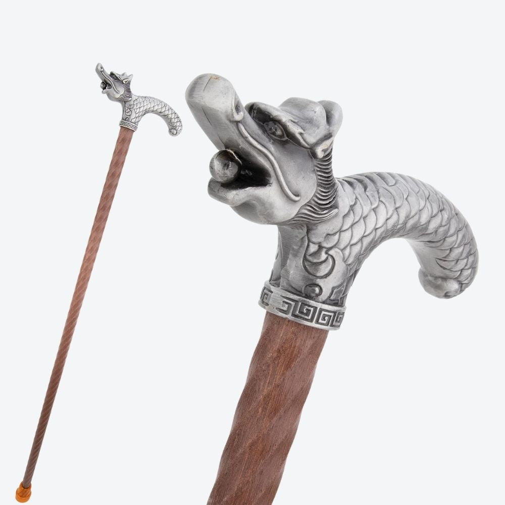 Bengala de Madeira Rústica Dragão Medieval - Bastoni