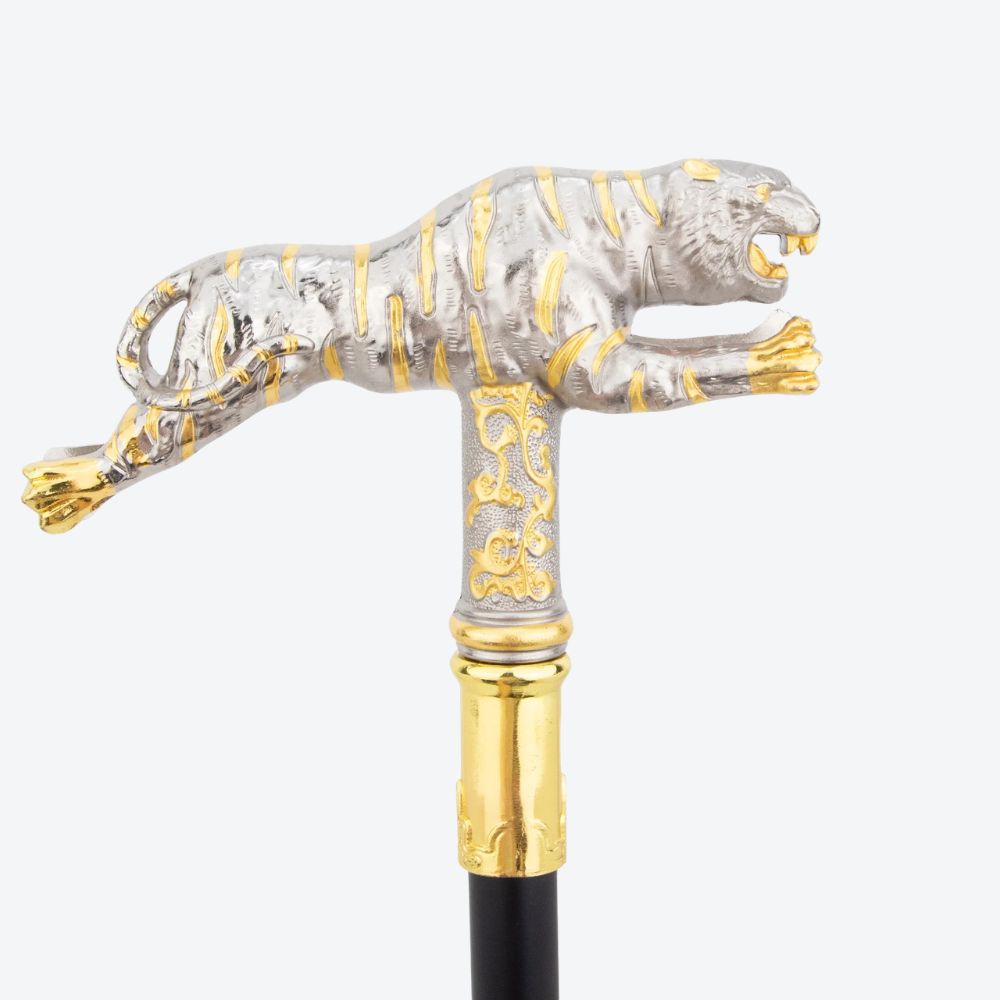Bengala de Madeira Tigre Escultural Prata Clara/Dourado - Bastoni