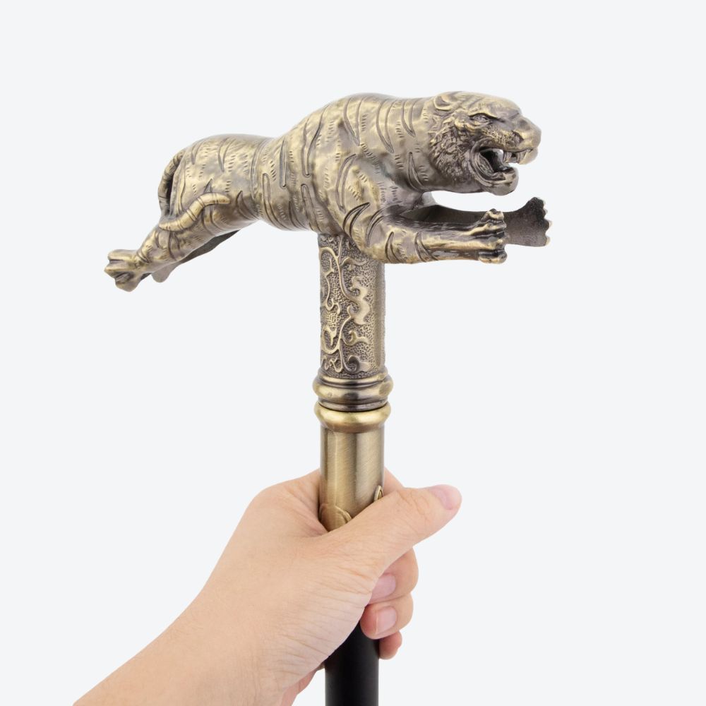 Bengala de Madeira Tigre Escultural Bronze - Bastoni