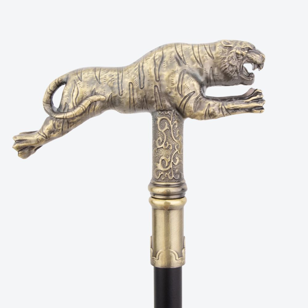 Bengala de Madeira Tigre Escultural Bronze - Bastoni