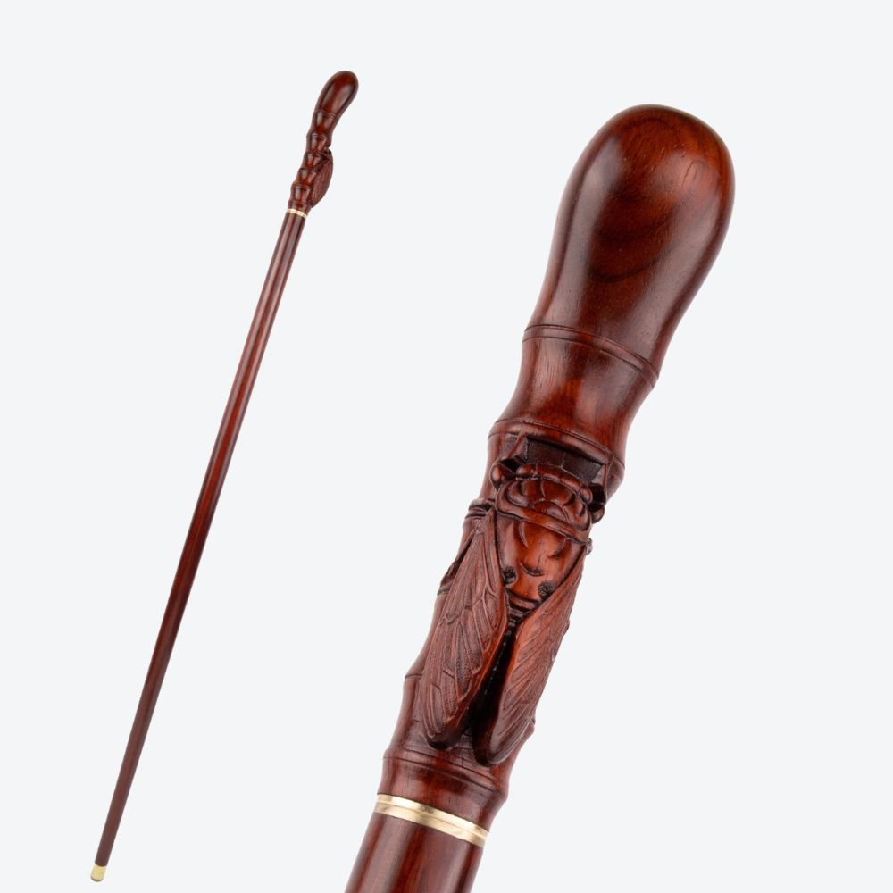 Brown Cicada Bamboo Wooden Single Joint Fashion Walking Stick Decorative Cospaly Cane Halloween Mace Crutch Wand Crosier 100cm - Bastoni