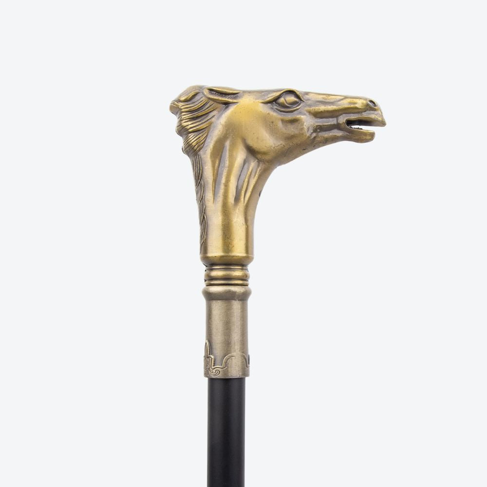 Coppery Horse Handle Luxury Pattern Walking Stick Decorative Cane For Halloween For Cosplay And Parties, For Cosplay & Party - Bastoni
