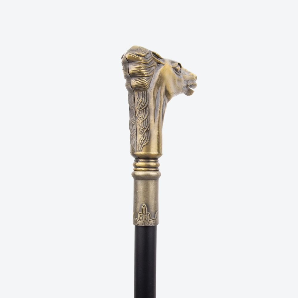 Coppery Horse Handle Luxury Pattern Walking Stick Decorative Cane For Halloween For Cosplay And Parties, For Cosplay & Party - Bastoni