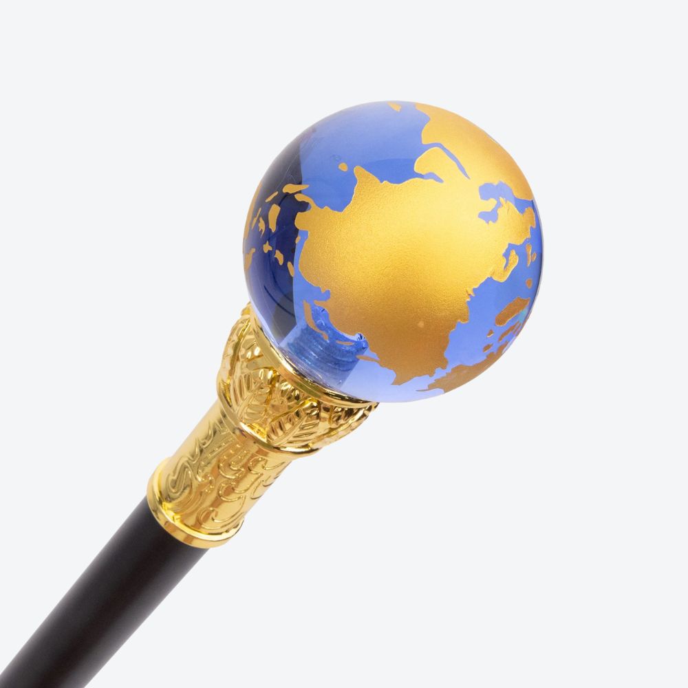 Bengala de Luxo Globo Terrestre Dourado