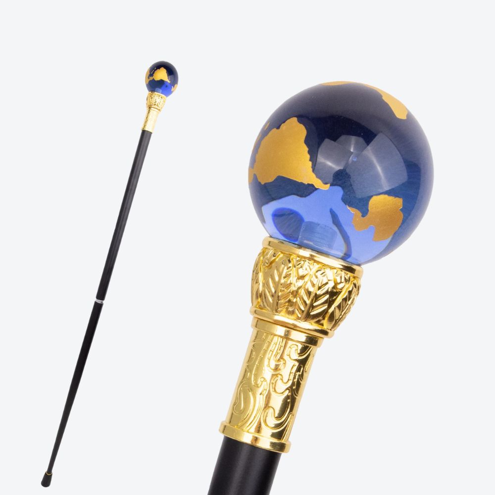 Bengala de Luxo Globo Terrestre Dourado