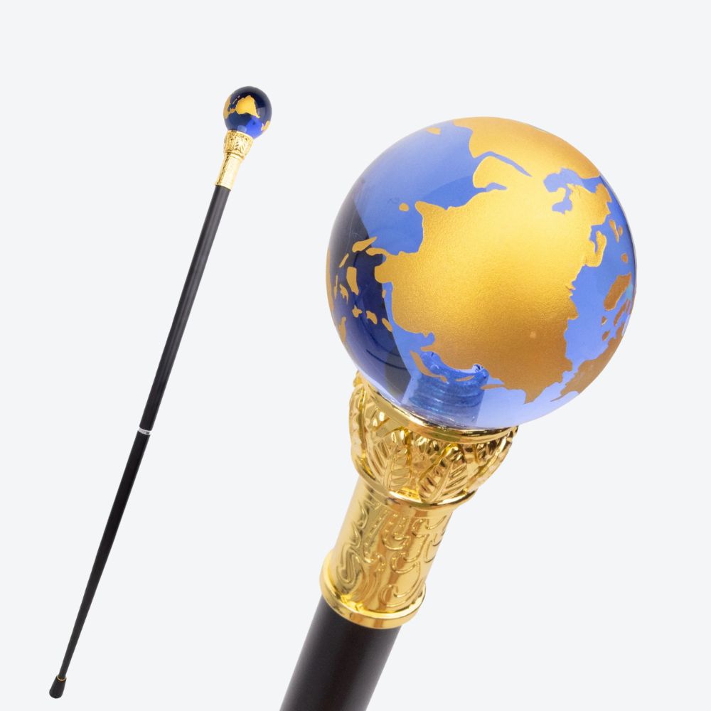 Bengala de Luxo Globo Terrestre Dourado