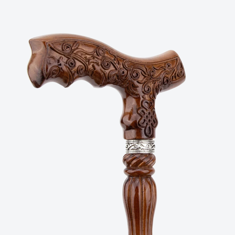 Bengala Clássica Vitoriana em Madeira Esculpida Marrom - Bastoni