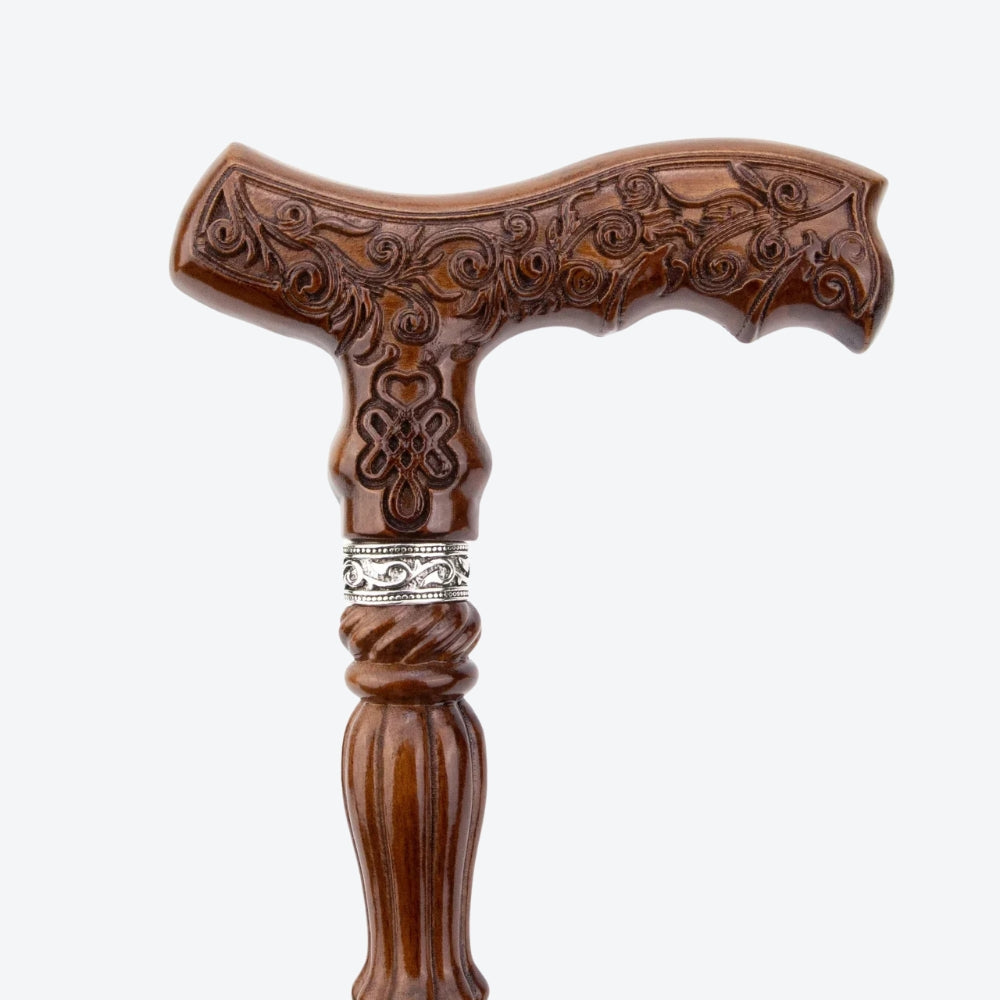 Bengala Clássica Vitoriana em Madeira Esculpida Marrom - Bastoni