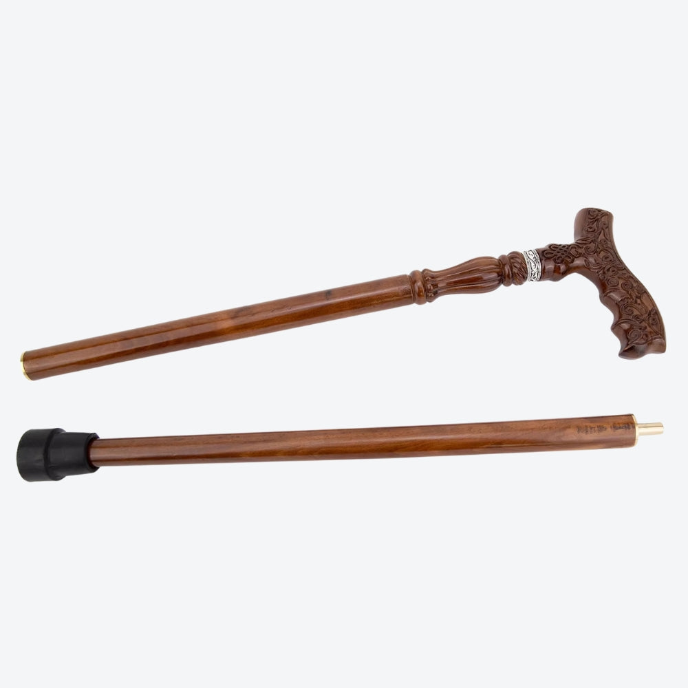 Bengala Clássica Vitoriana em Madeira Esculpida Marrom - Bastoni