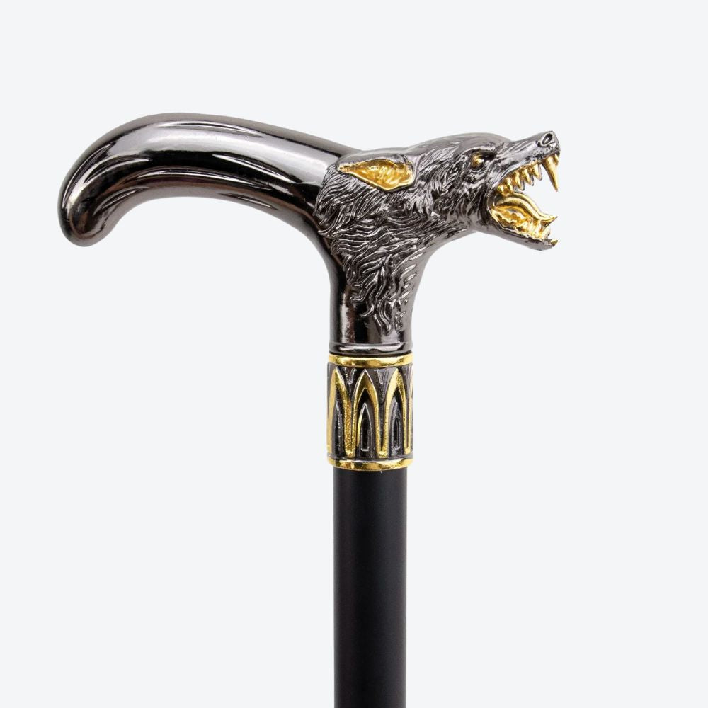 Bengala Elegante Metálica Lobo Alfa Preta/Dourada - Bastoni