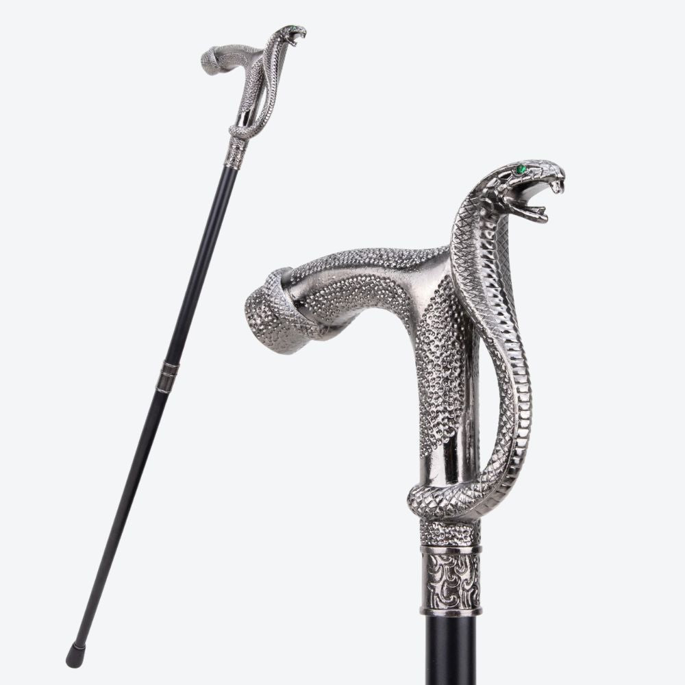 Bengala Elegante Vintage Cobra Metálica Prata - Bastoni