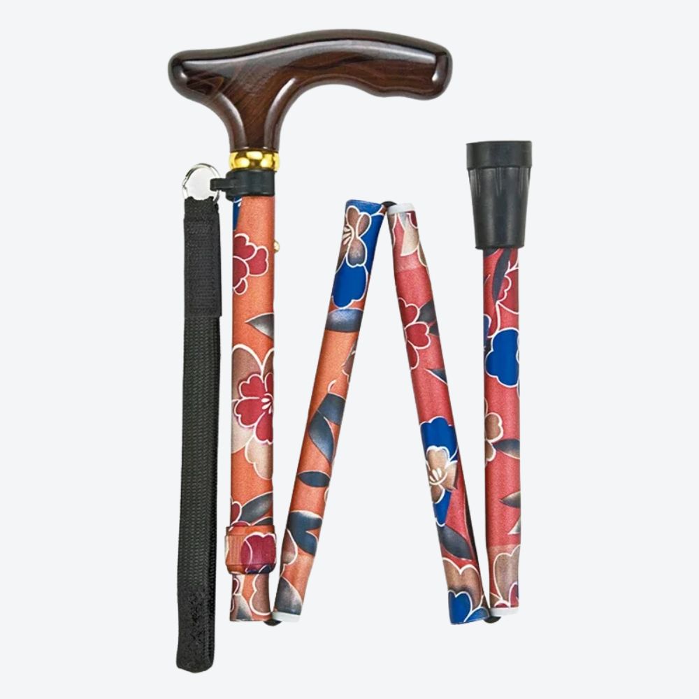 Bengala Feminina Dobrável Floral Laranja - Bastoni