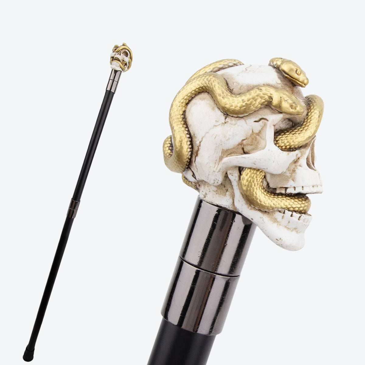 Bengala Metálica Caveira com Serpente Dourada - Bastoni