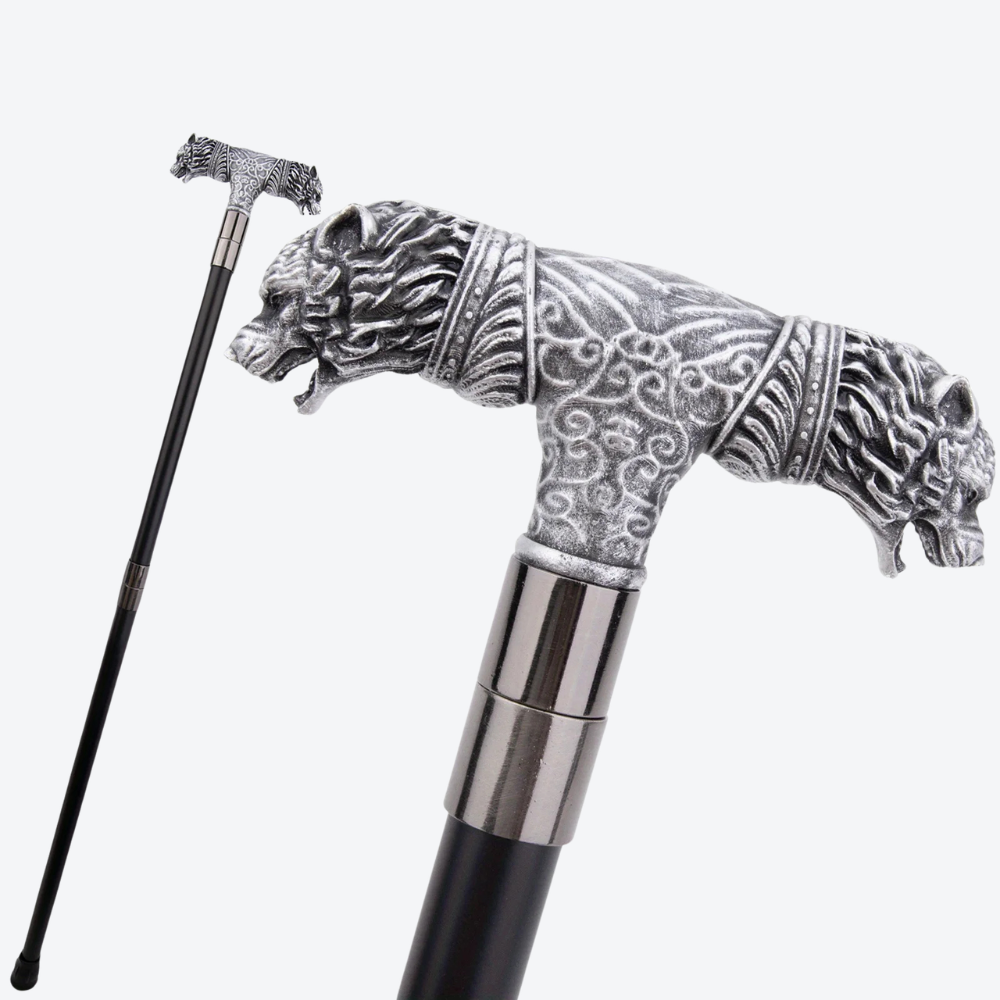 Bengala Metálica Clássica Cabeça Dupla de Lobo - Bastoni