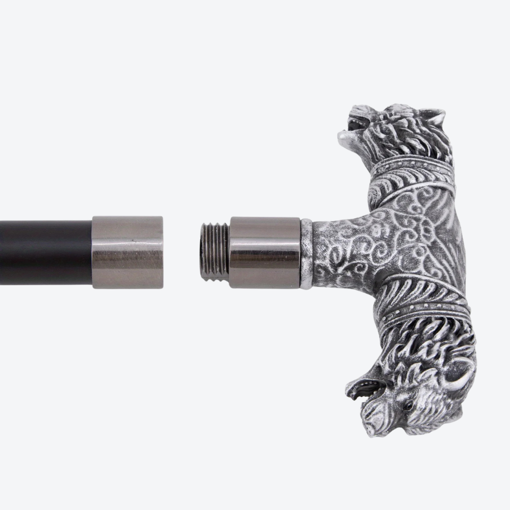 Bengala Metálica Clássica Cabeça Dupla de Lobo - Bastoni