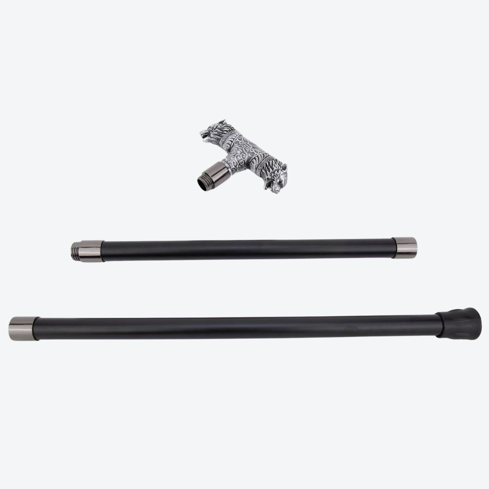 Bengala Metálica Clássica Cabeça Dupla de Lobo - Bastoni