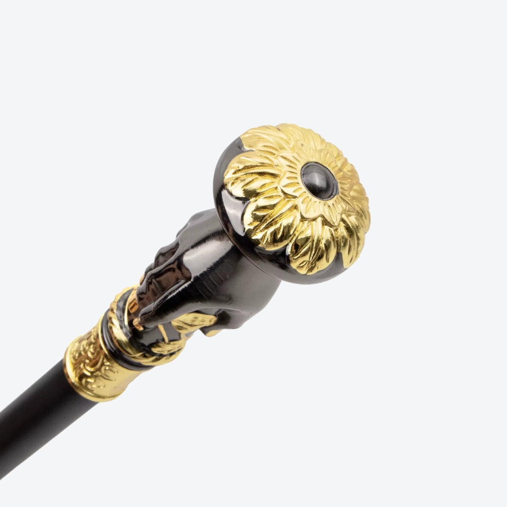 Bengala Metálica Flor Nobre Preto/Dourada - Bastoni